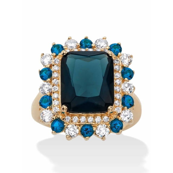 PalmBeach Jewelry Emerald-Cut Genuine Smoky Topaz, Mystic Fire Purple or Blue Glass and CZ Accent Halo Cocktail Ring Gold-Plated