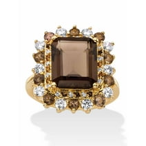 PalmBeach Jewelry Emerald-Cut Genuine Smoky Topaz, Mystic Fire Purple or Blue Glass and CZ Accent Halo Cocktail Ring Gold-Plated