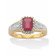 PALMBEACH JEWELRY Emerald-Cut Ruby and White Topaz Two-Tone Double-Row Halo Cocktail Ring 3.15 TCW Gold-Plated Sterling Silver
