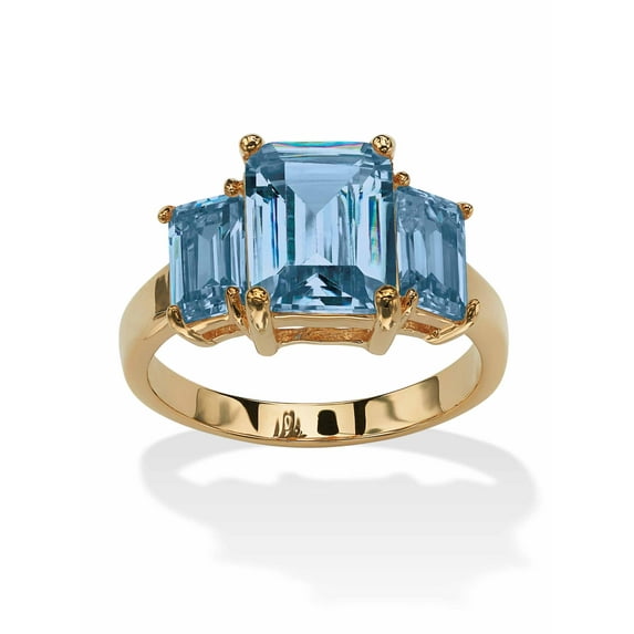 PalmBeach Jewelry Emerald-Cut Simulated Birthstone 3-Stone Ring Gold-Plated or Sterling Silver