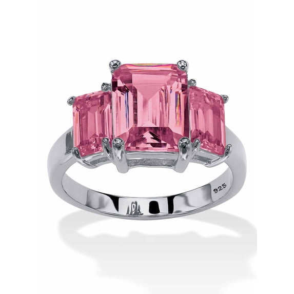 PalmBeach Jewelry Emerald-Cut Simulated Birthstone 3-Stone Ring Gold-Plated or Sterling Silver