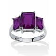thumbnail image 1 of PalmBeach Jewelry Emerald-Cut Simulated Birthstone 3-Stone Ring Gold-Plated or Sterling Silver, 1 of 3