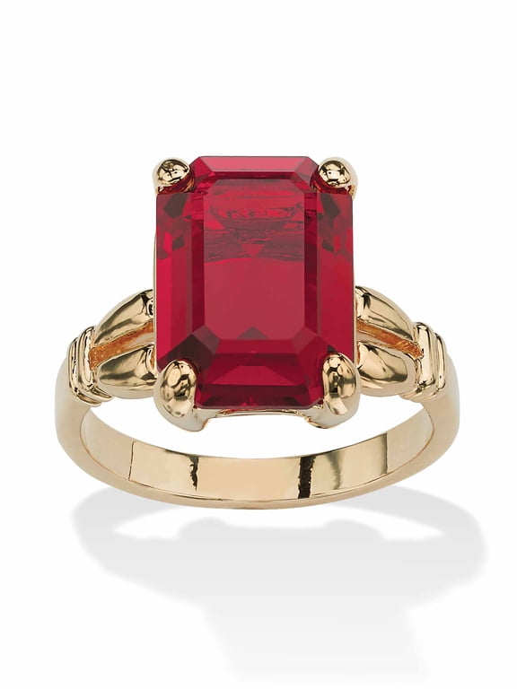 Emerald-Cut Simulated Birthstone Ring in Gold-Plated