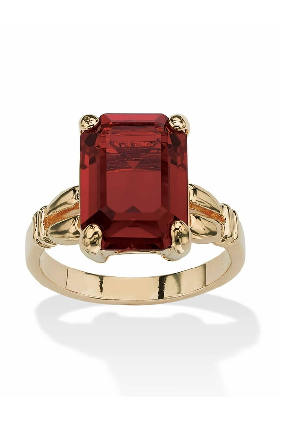 Emerald-Cut Simulated Birthstone Ring in Gold-Plated
