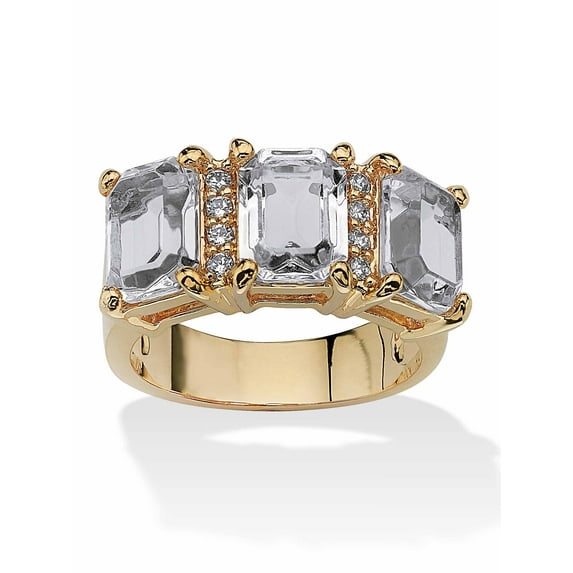 PalmBeach Jewelry Emerald-Cut Simulated Birthstone and Cubic Zirconia Gold-Plated Ring