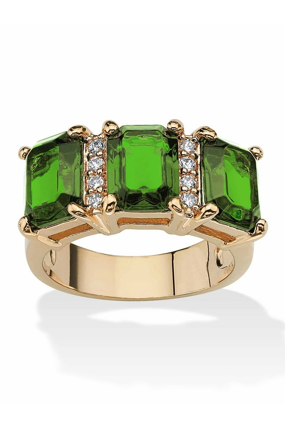 Emerald-Cut Simulated Birthstone and Cubic Zirconia Gold-Plated Ring
