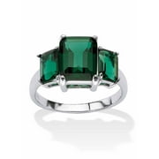 PalmBeach Jewelry Emerald-Cut Simulated Green Emerald 3-Stone Ring in Sterling Silver