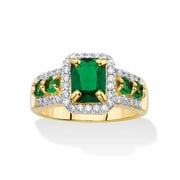 PALMBEACH JEWELRY Emerald-Cut Simulated Green Emerald or Red Ruby and Cubic Zirconia Halo Cocktail Ring Yellow Gold-Plated