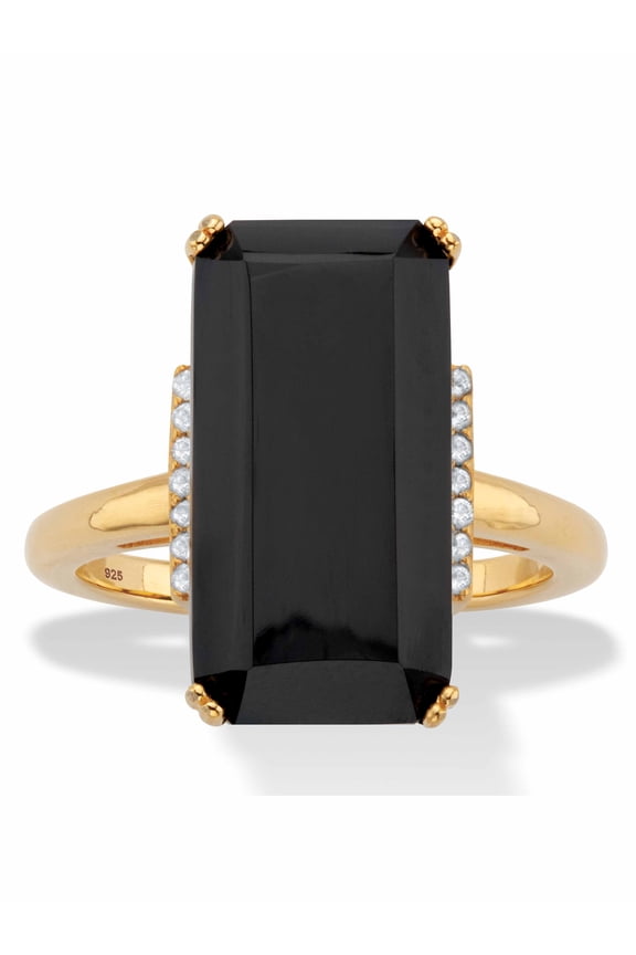 Emerald-Cut Smoky Quartz Yellow Citrine or Black Onyx and White Topaz Cocktail Ring 11.64 TCW 18k Gold-Plated Sterling Silver