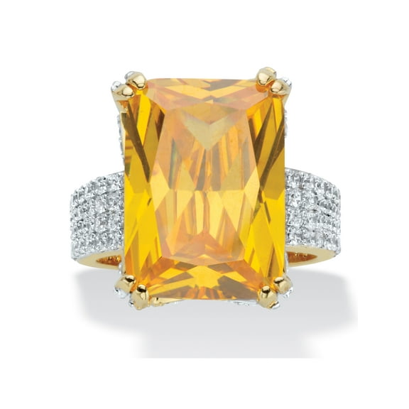 PalmBeach Jewelry Emerald-Cut Yellow Cubic Zirconia Gold-Plated 21.40 TCW Cocktail Ring with White CZ Accents