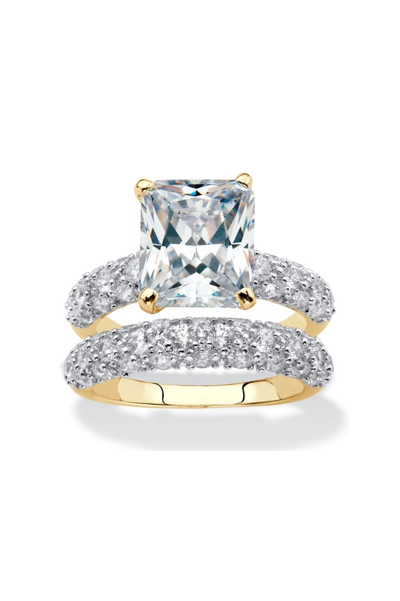 Emerald-Cut and Pave Cubic Zirconia 2-Piece Wedding Ring Set 6.50 TCW Gold-Plated or Platinum-Plated