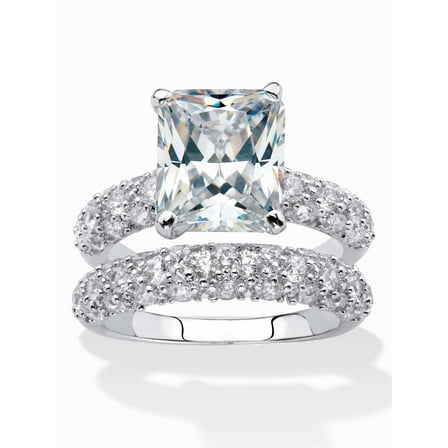 PalmBeach Jewelry Emerald-Cut and Pave Cubic Zirconia 2-Piece Wedding Ring Set 6.50 TCW Gold-Plated or Platinum-Plated