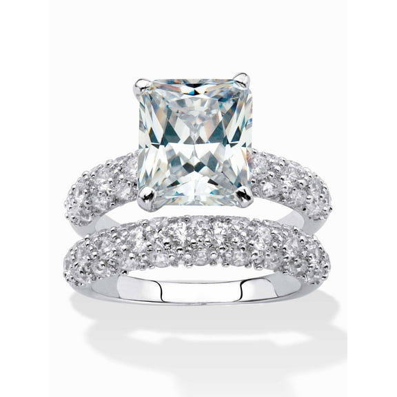 PalmBeach Jewelry Emerald-Cut and Pave Cubic Zirconia 2-Piece Wedding Ring Set 6.50 TCW Gold-Plated or Platinum-Plated