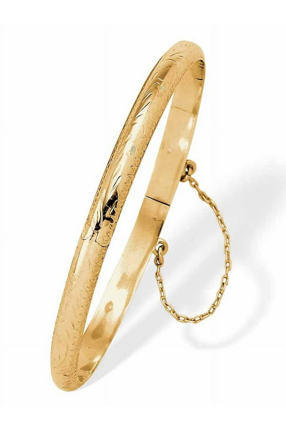Etched Bangle Bracelet in 18k Yellow Gold Over .925 Sterling Silver 7" Length