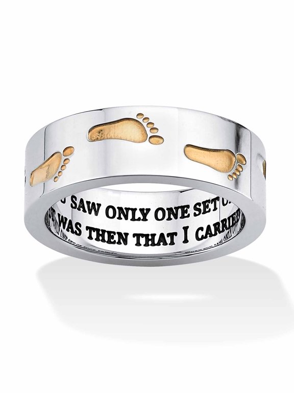"Footprints in the Sand" Two-Tone Ring in Stainless Steel Sizes 6-16