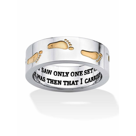 PalmBeach Jewelry "Footprints in the Sand" Two-Tone Ring in Stainless Steel Sizes 6-16