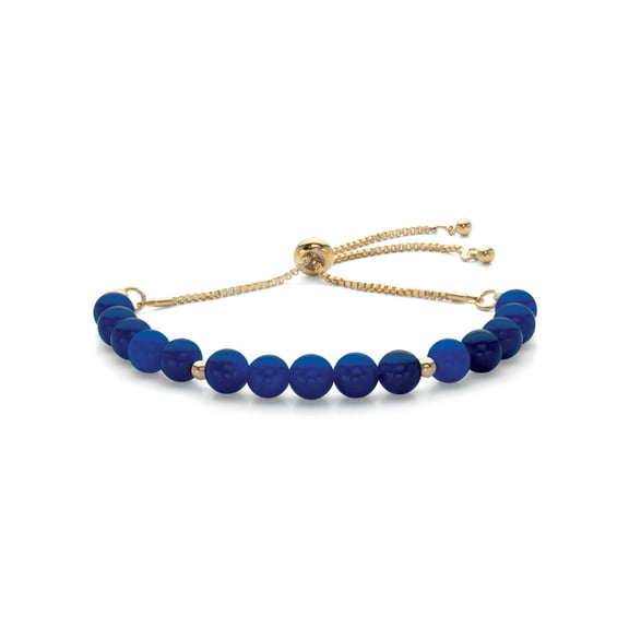 PalmBeach Jewelry Genuine Agate Simulated Birthstone Beaded Adjustable Bolo Bracelet in Goldtone 8"