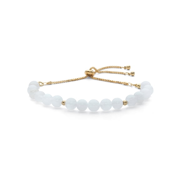 PalmBeach Jewelry Genuine Agate Simulated Birthstone Beaded Adjustable Bolo Bracelet in Goldtone 8"