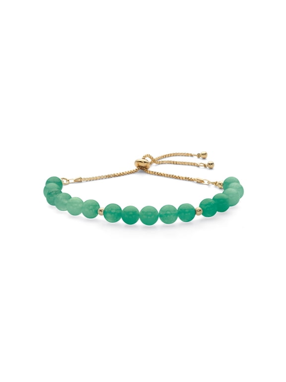 Genuine Agate Simulated Birthstone Beaded Adjustable Bolo Bracelet in Goldtone 8"