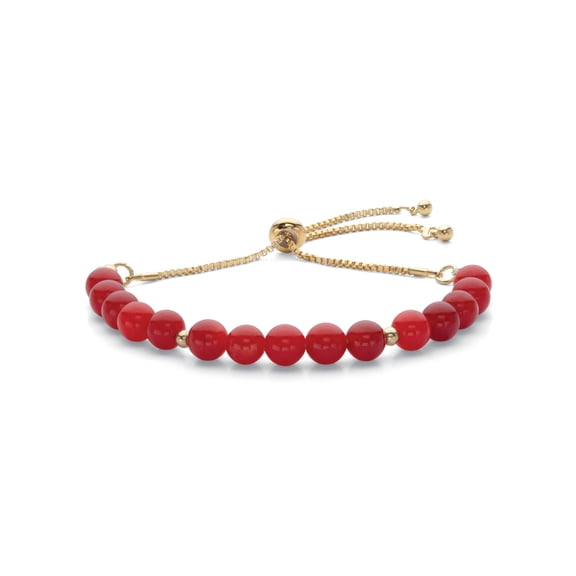 PalmBeach Jewelry Genuine Agate Simulated Birthstone Beaded Adjustable Bolo Bracelet in Goldtone 8"