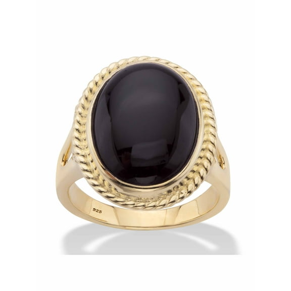 PalmBeach Jewelry Genuine Black Onyx Oval Cabochon Banded Halo Ring in 14k Gold-plated Sterling Silver