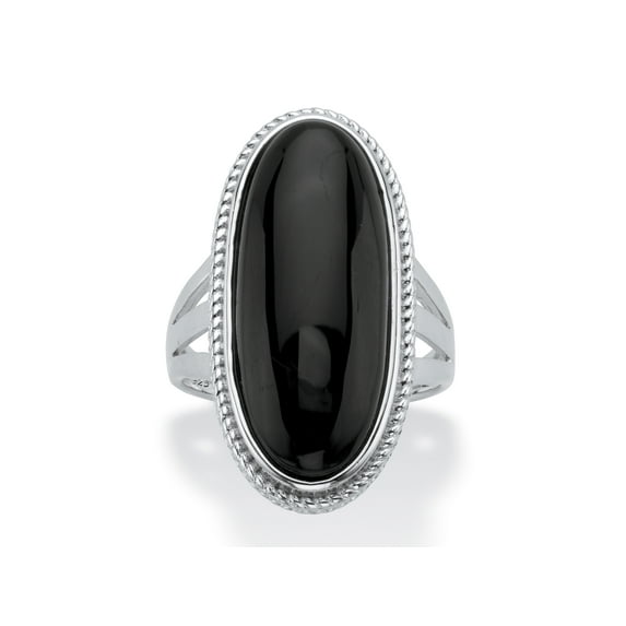 PalmBeach Jewelry Genuine Black Onyx Oval Cabochon Ring in Sterling Silver