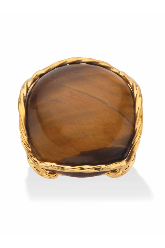 Genuine Black Onyx or Genuine Brown Tiger Eye Pillow Ring Gold-Plated