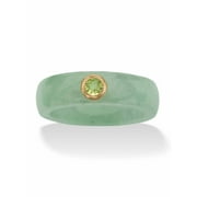 PALMBEACH JEWELRY Genuine Black or Red or Green Jade with White Topaz or Red Garnet or Green Peridot Accen 10k Yellow Gold Band Ring