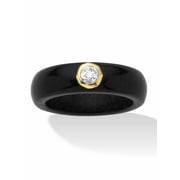 PALMBEACH JEWELRY Genuine Black or Red or Green Jade with White Topaz or Red Garnet or Green Peridot Accen 10k Yellow Gold Band Ring