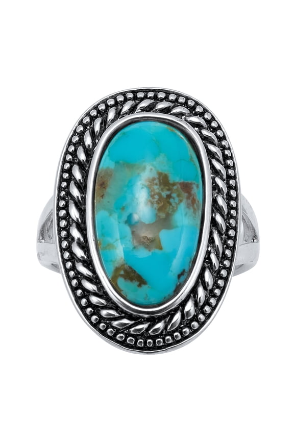 Genuine Blue Turquoise Sterling Silver Bohemian Style Cabochon Ring