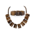 thumbnail image 1 of PalmBeach Jewelry Genuine Brown Tiger's-Eye 2-Piece Rectangle Fringe Bib Necklace and Stretch Bracelet Set in Silvertone 18", 1 of 1