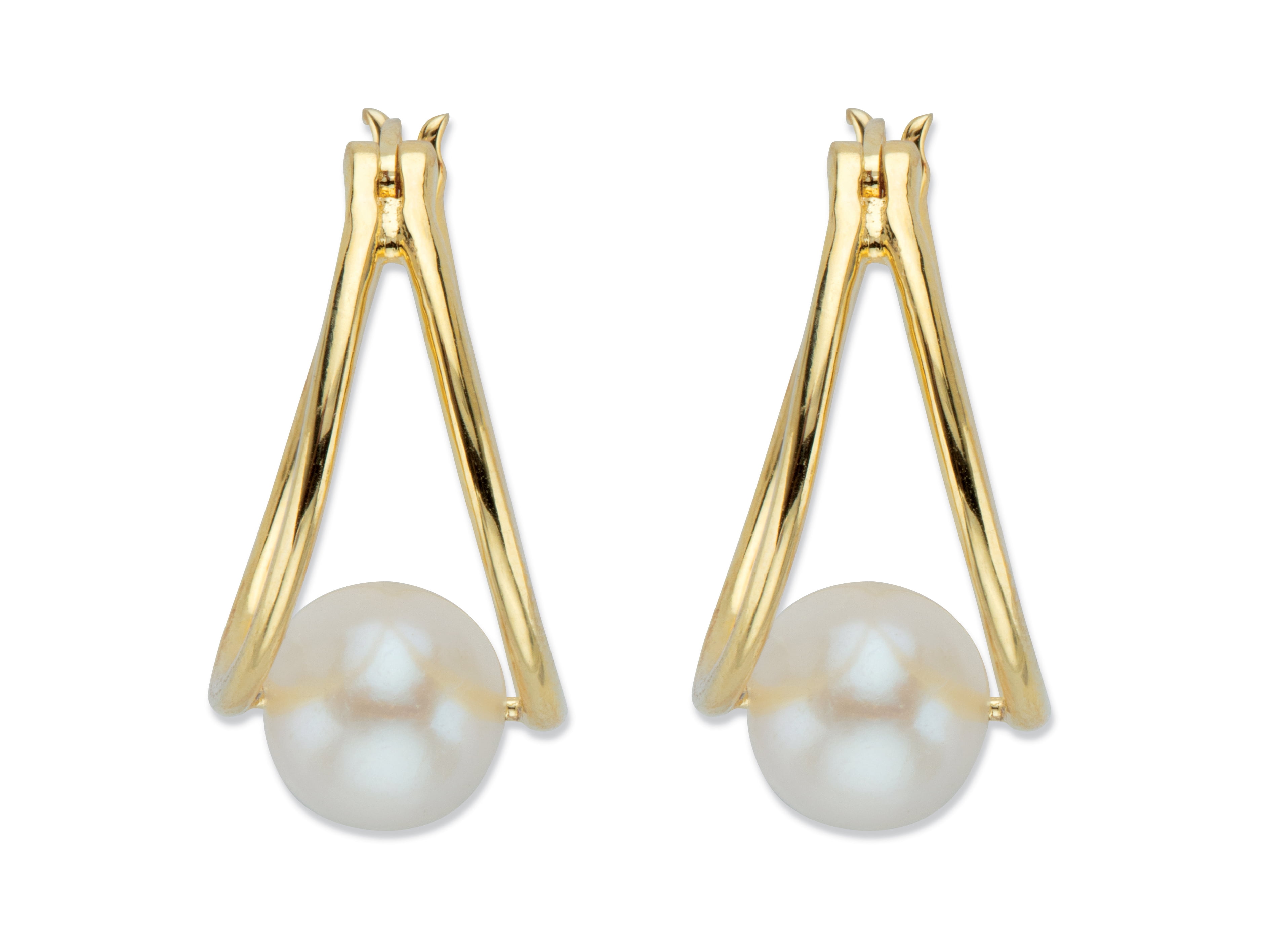 Freshwater Pearl Earrings For Women – 14K Gold Plated, S925 Sterling Silver Post, Dainty Double Pearl Design