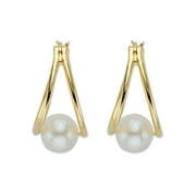 PALMBEACH JEWELRY Genuine Cultured Freshwater Pearl Double Hoop Earrings in 14k Gold-plated Sterling Silver