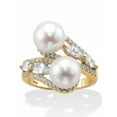 thumbnail image 1 of PalmBeach Jewelry Genuine Cultured Freshwater Pearl and Cubic Zirconia Bypass Ring 1.30 TCW in Gold-Plated or Sterling Silver, 1 of 5