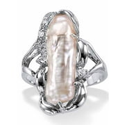 PALMBEACH JEWELRY Genuine Cultured Freshwater White or Mauve Pearl With Round Genuine White Topaz or Peacock Pearl With Blue Topaz Ring Sterling Silver