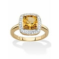 thumbnail image 1 of PalmBeach Jewelry Genuine Cushion-Cut Gemstone and Diamond Accent Pave-Style Halo Ring in Yellow Gold-Plated Sterling Silver, 1 of 6