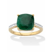 PALMBEACH JEWELRY Genuine Cushion-Cut Green Emerald And White Topaz Two-Tone Cocktail Ring 4.60 TCW Gold-Plated Sterling Silver