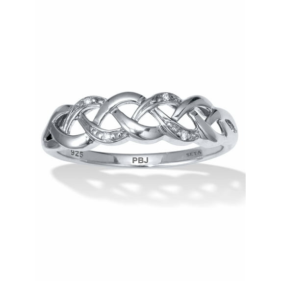 PalmBeach Jewelry Genuine Diamond Accent Platinum-Plated Sterling Silver Braided Ring
