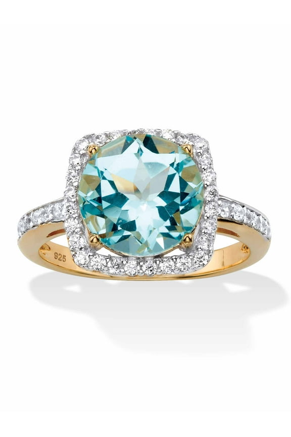 Genuine Gemstone and Cubic Zirconia Halo Cocktail Ring in Gold-Plated or Platinum-Plated Sterling Silver