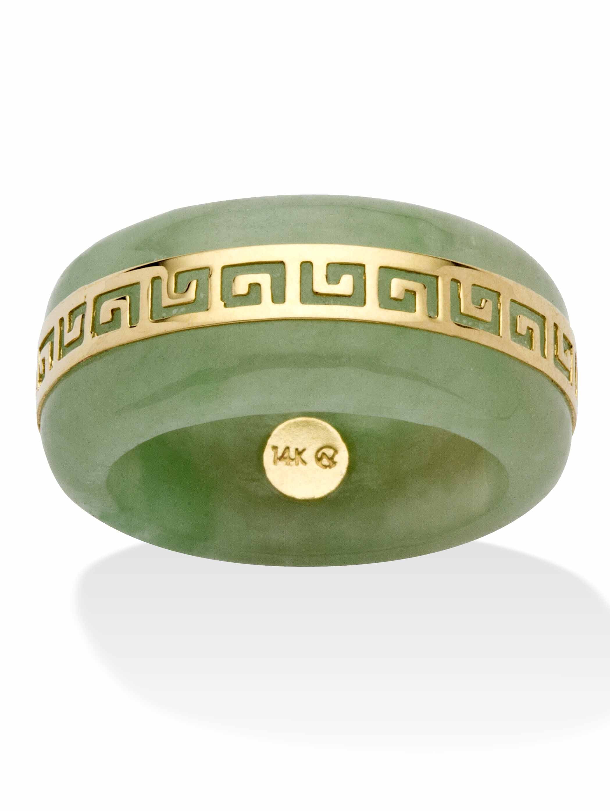 PalmBeach Jewelry Genuine Green 14k Yellow Gold Accents or Black Jade 10k Yellow Gold "Greek Key" Ring