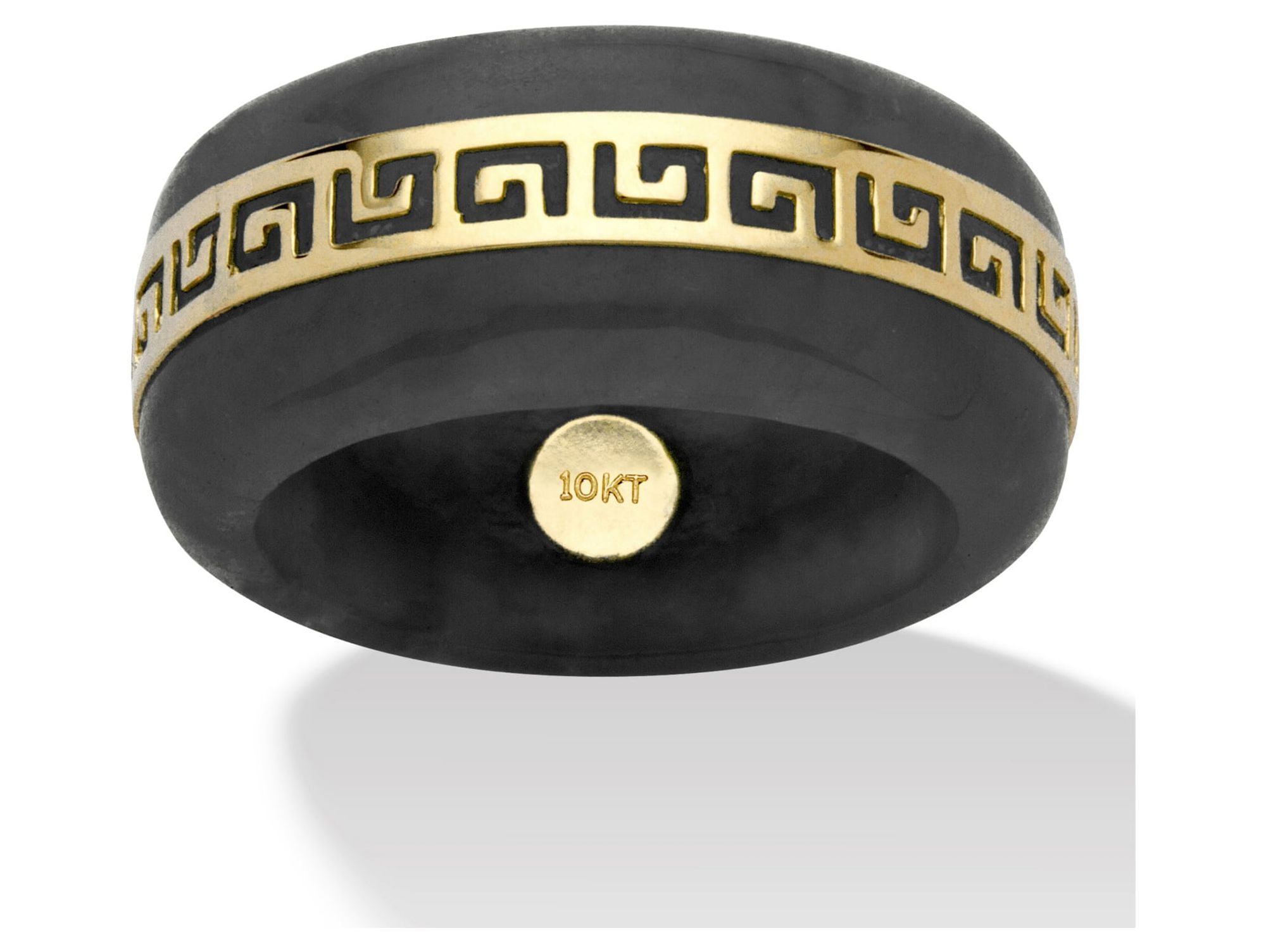 PalmBeach Jewelry Genuine Green 14k Yellow Gold Accents or Black Jade 10k Yellow Gold "Greek Key" Ring