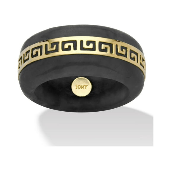 PalmBeach Jewelry Genuine Green 14k Yellow Gold Accents or Black Jade 10k Yellow Gold "Greek Key" Ring
