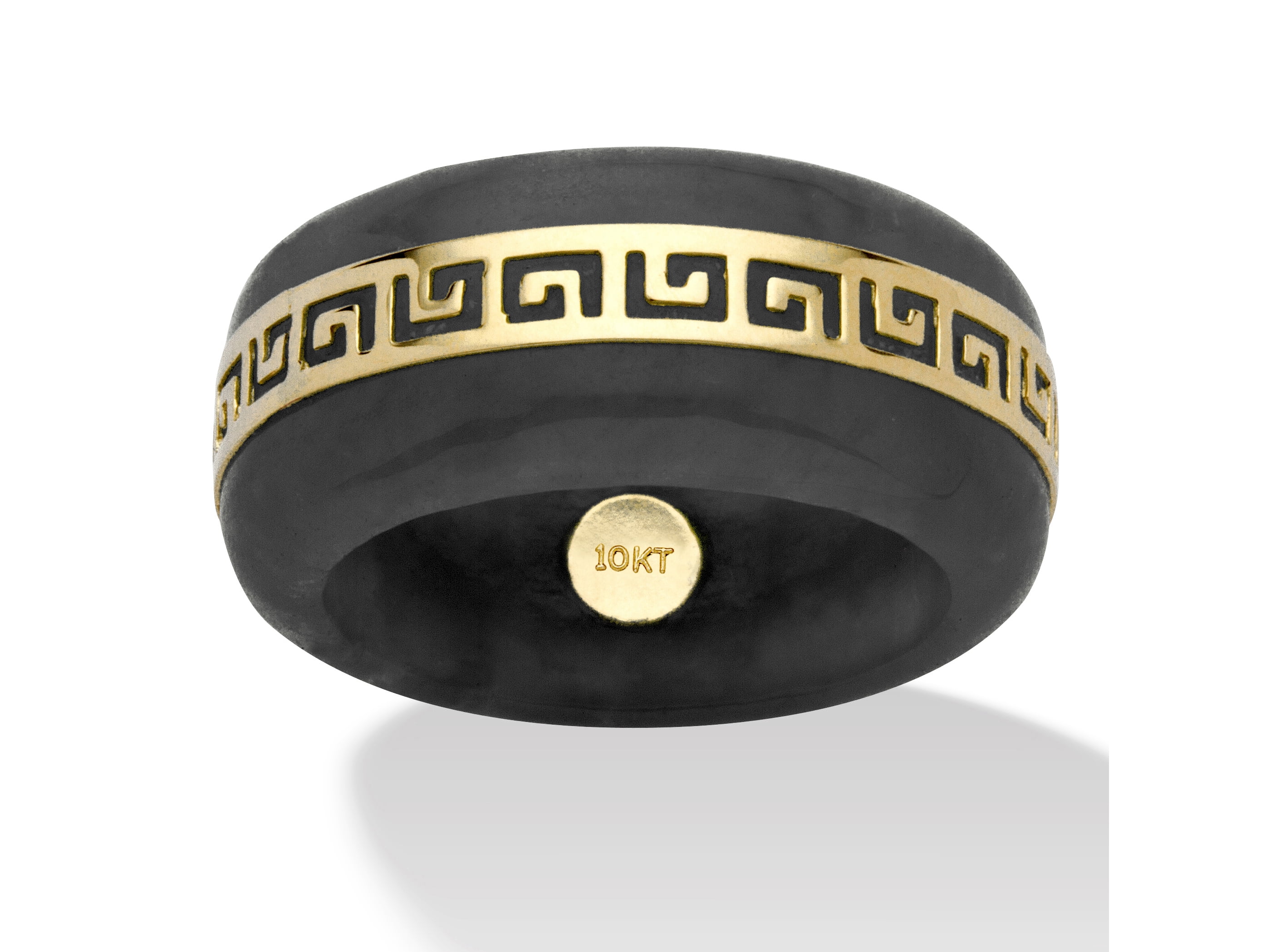 PalmBeach Jewelry Genuine Green 14k Yellow Gold Accents or Black Jade 10k Yellow Gold "Greek Key" Ring