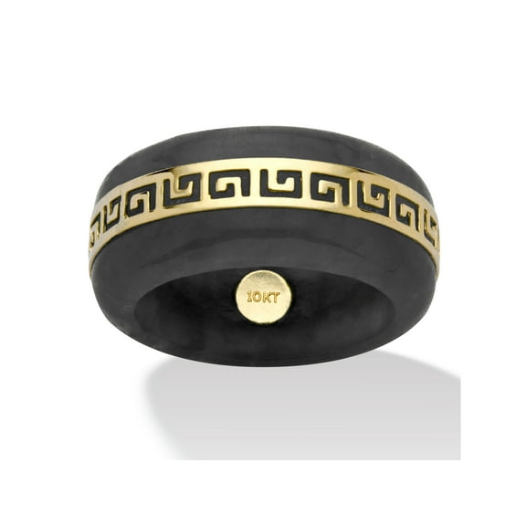 PalmBeach Jewelry Genuine Green 14k Yellow Gold Accents or Black Jade 10k Yellow Gold "Greek Key" Ring