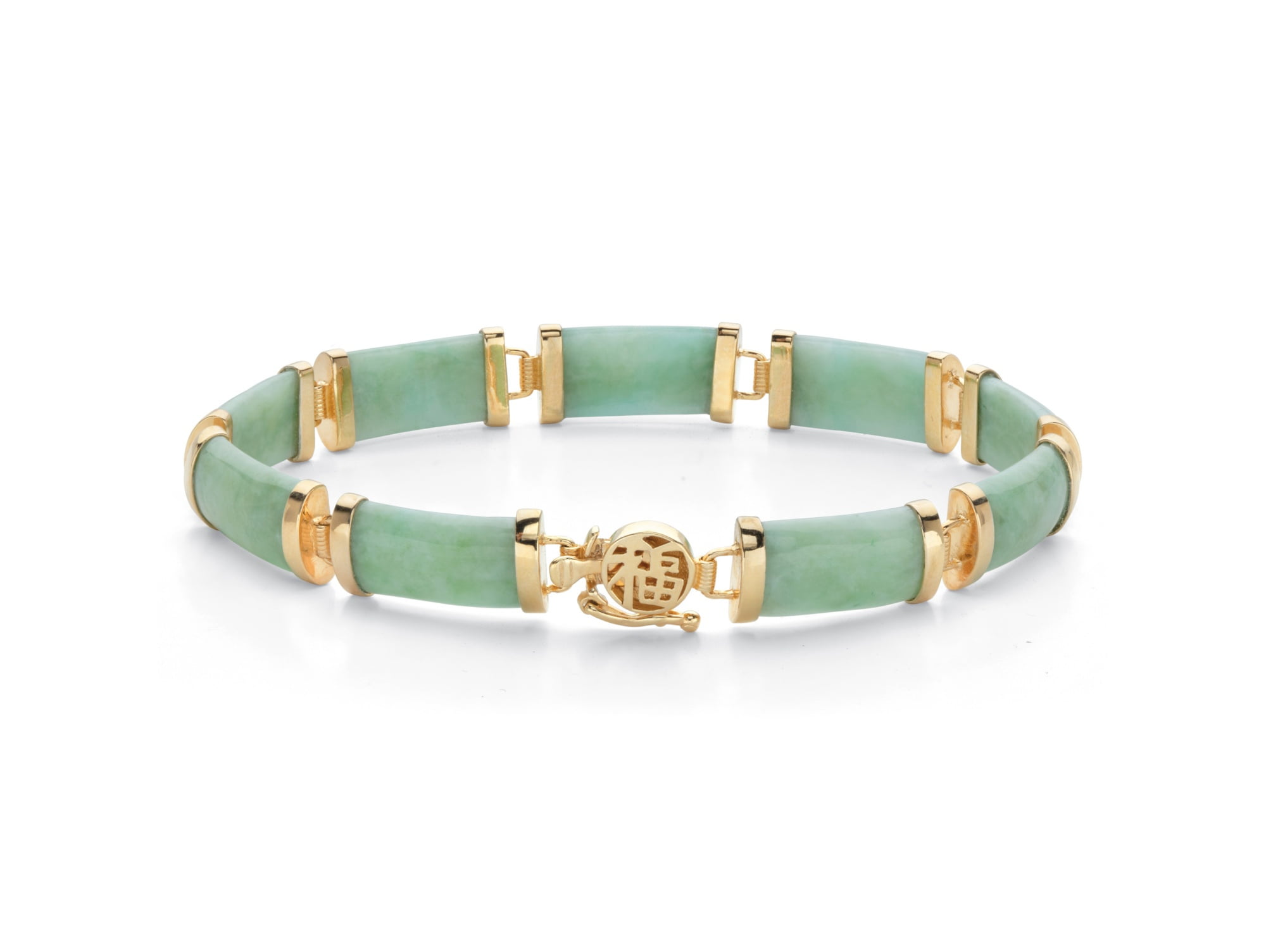 Vintage Green Jade 18K Yellow Gold 福壽 Blessed Oval Link Bracelet – Blue  Ribbon Rarities