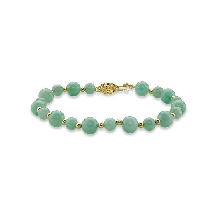 PalmBeach Jewelry Genuine Green Jade Beaded Bracelet in 14k Gold
