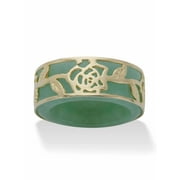 PalmBeach Jewelry Genuine Green Jade Floral Overlay Ring Band in Gold-plated Sterling Silver
