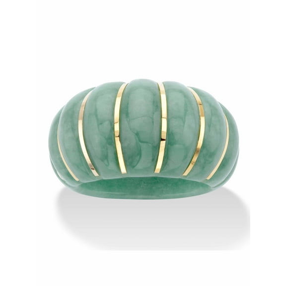 PalmBeach Jewelry Genuine Green Jade Solid 10k Yellow Gold Shrimp-Style Dome Ring
