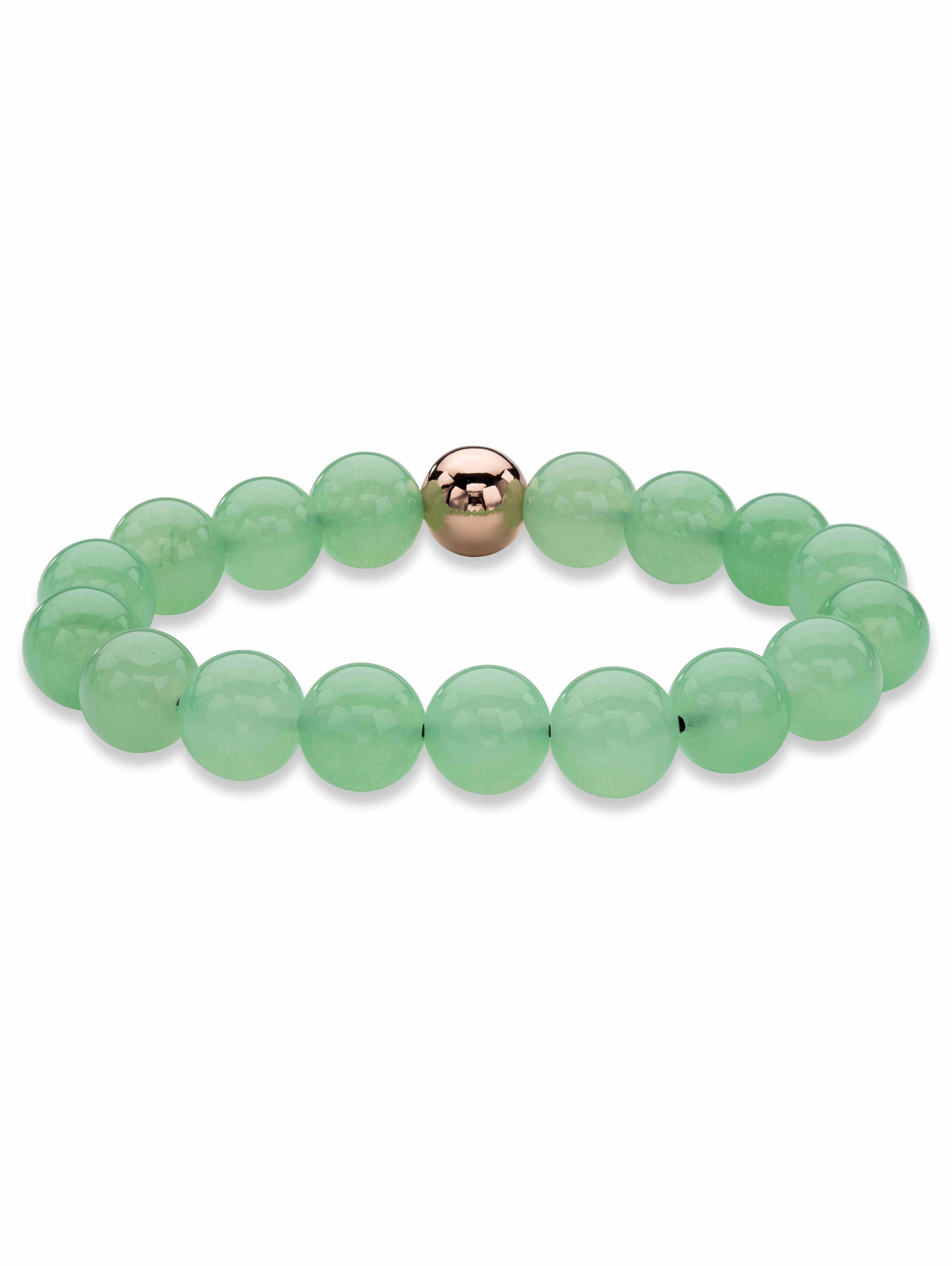 PalmBeach Jewelry Genuine Green Jade and Gold-Plated Beaded Stretch Bracelet 7"