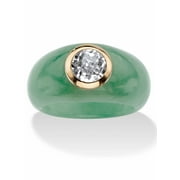 PALMBEACH JEWELRY Genuine Green Jade and White Topaz Accent Ring 1.55 TCW in Solid 10k Yellow Gold